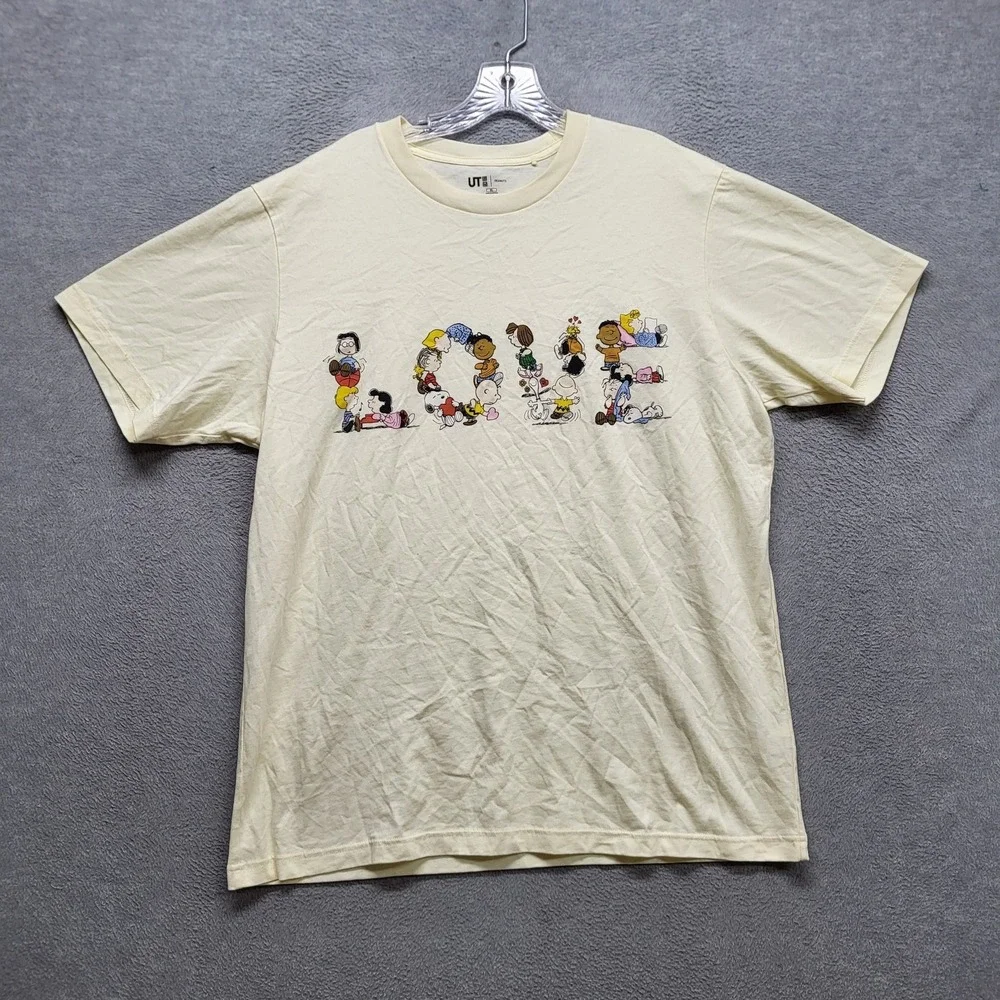 Uniqlo x Peanuts Men Shirt XL‎ Cream Graphic Print Peanuts Characters Love